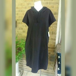 Black Hooded T-shirt Dress w/Pockets